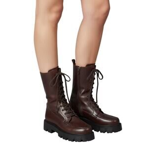 Free People Brown Leather Lace-Up Combat Boots